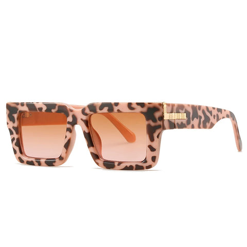 SHAUNA Retro Vierkante Zonnebril – Luipaard Gradiënt UV400 Unisex Zonnebrillen