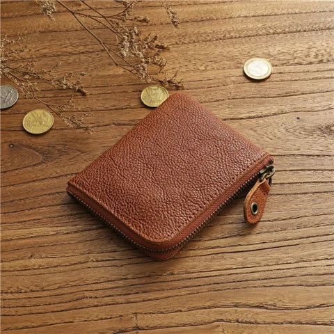 Zency Retro Cowhide Mini Short Wallet for Women - Genuine Leather Coin Pocket Purse