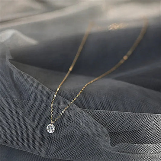 INZATT OL Cute Geometric Round Zircon Choker Pendant Necklace