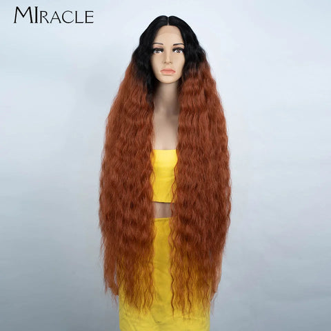 MIRACLE Curly Wigs Synthetic Lace Front Wig 40 Inch