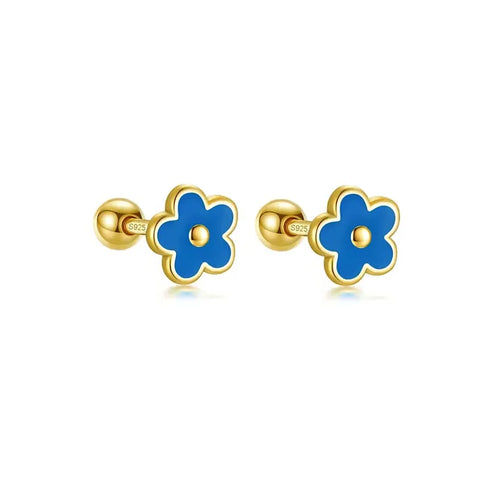 WANTME 925 Sterling Silver Flower Screw Bead Stud Earrings