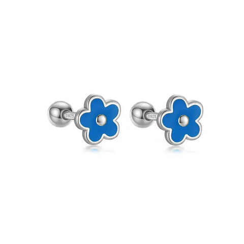 WANTME 925 Sterling Silver Flower Screw Bead Stud Earrings