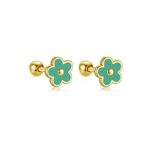 WANTME 925 Sterling Silver Flower Screw Bead Stud Earrings