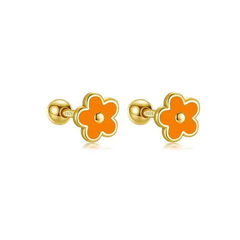 WANTME 925 Sterling Silver Flower Screw Bead Stud Earrings