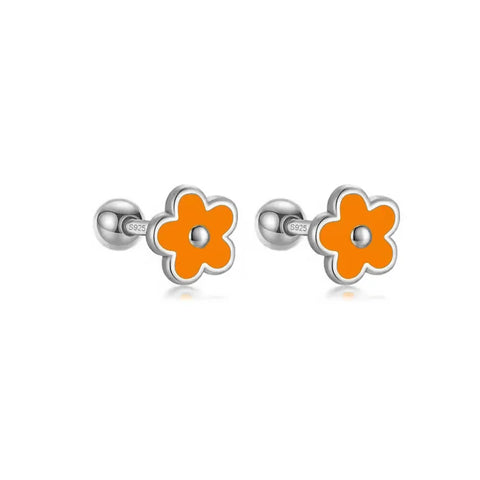 WANTME 925 Sterling Silver Flower Screw Bead Stud Earrings