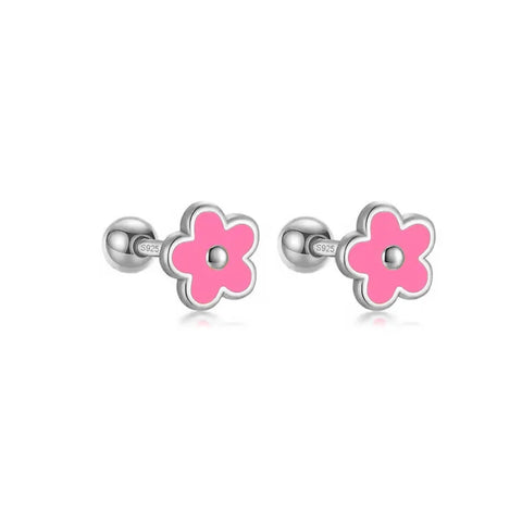 WANTME 925 Sterling Silver Flower Screw Bead Stud Earrings