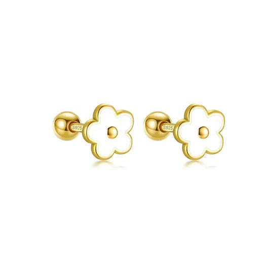 WANTME 925 Sterling Silver Flower Screw Bead Stud Earrings
