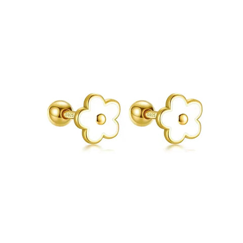 WANTME 925 Sterling Silver Flower Screw Bead Stud Earrings