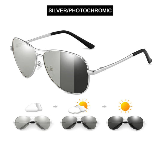 Klassieke pilotenfotochromatische gepolariseerde zonnebril – Chameleon UV400 unisex rij- en nachtzichtbrillen