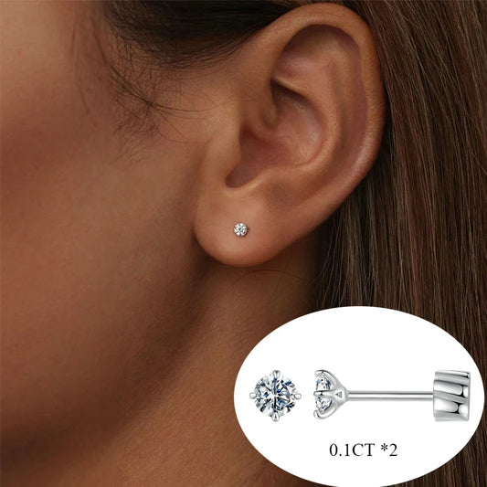 BAMOER Classic Moissanite Earrings – 925 Silver 4-Prong Round Cut Lab Diamond