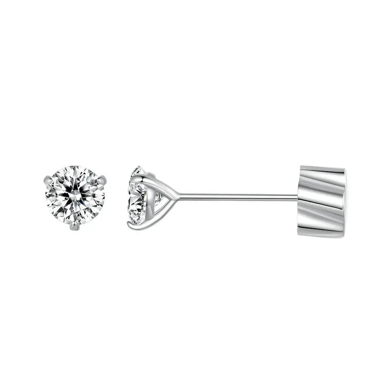 BAMOER Classic Moissanite Earrings – 925 Silver 3-Prong Round Cut Lab Diamond