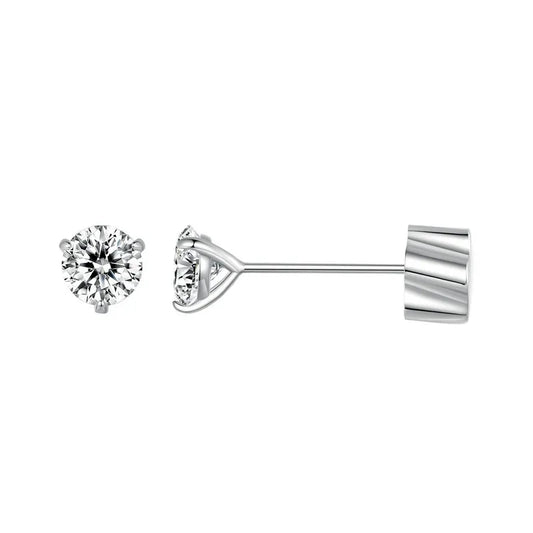 BAMOER Classic Moissanite Earrings – 925 Silver 3-Prong Round Cut Lab Diamond