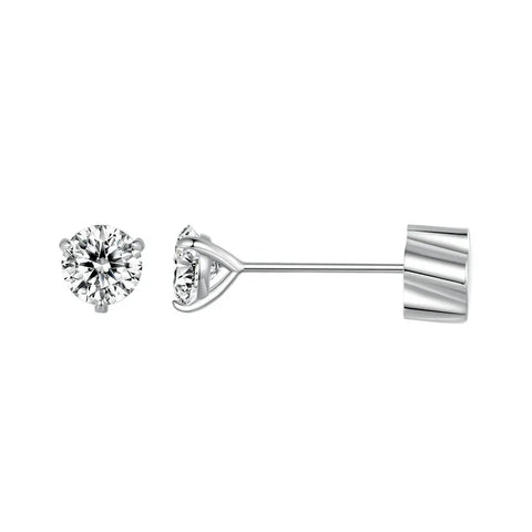BAMOER Classic Moissanite Earrings – 925 Silver 3-Prong Round Cut Lab Diamond