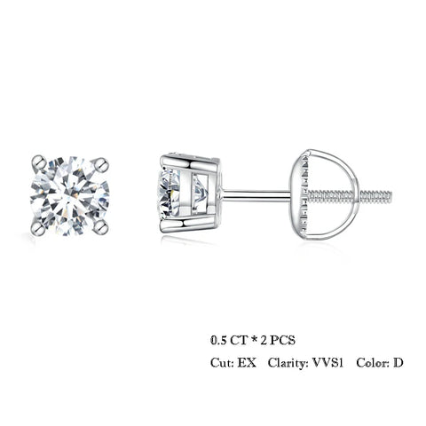 BAMOER 2CT Moissanite Stud Earrings – 925 Sterling Silver 4-Prong VVS1 Lab Diamond