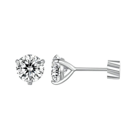 BAMOER Classic Moissanite Earrings – 925 Silver 3-Prong Round Cut Lab Diamond