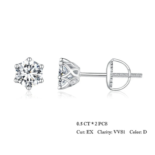 BAMOER Moissanite Stud Earrings – S925 Silver Round Cut