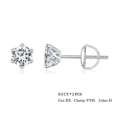 BAMOER Moissanite Stud Earrings – S925 Silver Round Cut