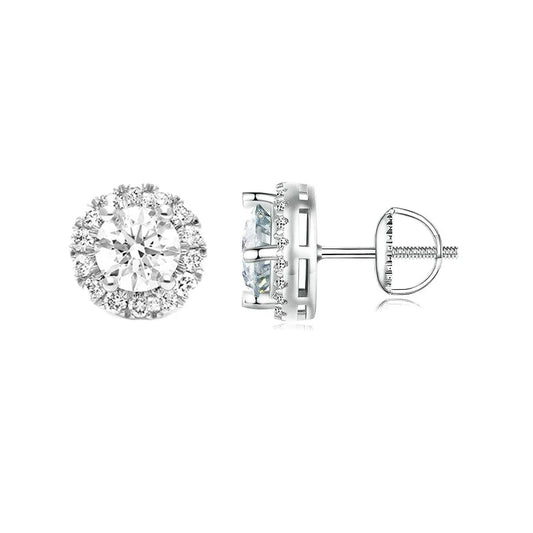 BAMOER Halo Moissanite Stud Earrings – 925 Sterling Silver Engagement Jewelry