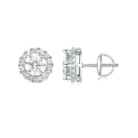 BAMOER Halo Moissanite Oorknopjes – 925 Sterling Zilveren Verlovingssieraden
