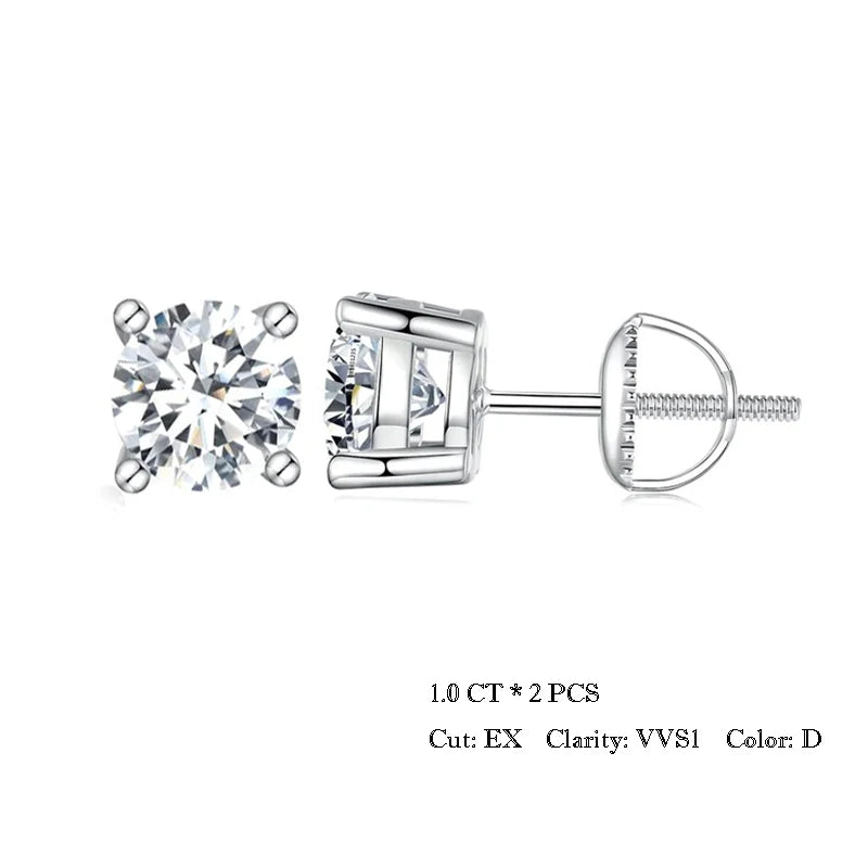 BAMOER 2CT Moissanite Stud Earrings – 925 Sterling Silver 4-Prong VVS1 Lab Diamond