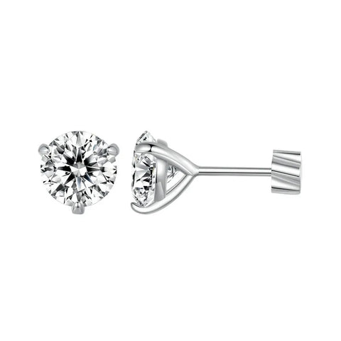 BAMOER Classic Moissanite Earrings – 925 Silver 3-Prong Round Cut Lab Diamond