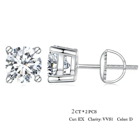 BAMOER 2CT Moissanite Stud Earrings – 925 Sterling Silver 4-Prong VVS1 Lab Diamond