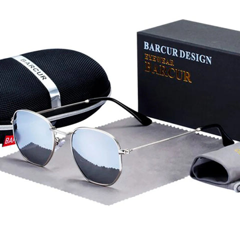 BARCUR Retro Reflecterende Zonnebril – Minimalistische Unisex Bril van Roestvrij Staal