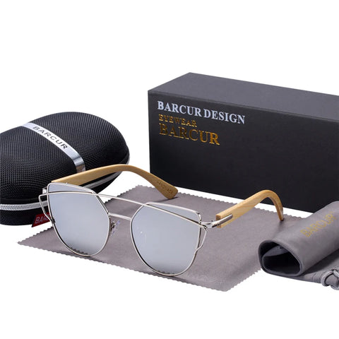 BARCUR Bamboo Cat-Eye Polarisierte Sonnenbrille – Luxuriöse Damen-Sonnenbrille mit Metallrahmen und UV400-Schutz, inklusive Geschenkbox