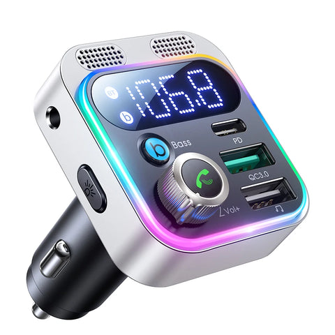 2024 Bluetooth 5.3 FM Transmitter - Deep Bass Sound, Dual Mics, 48W PD & QC3.0 Car Charger