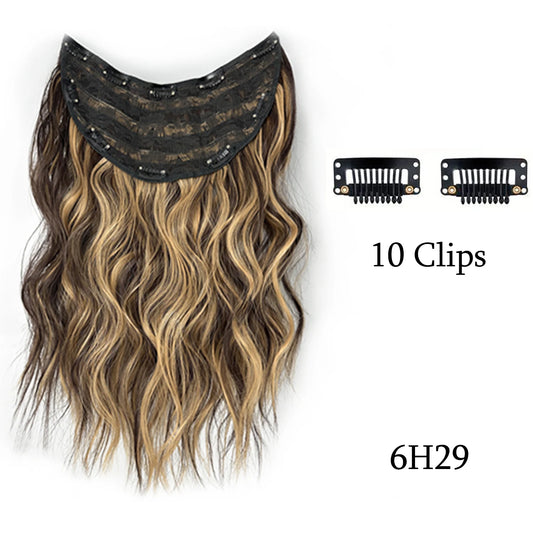 Synthetic U-Shaped 10 Clip In Hair Extension 22 Inch Wavy Black Blonde