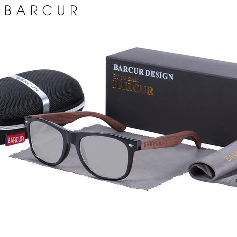 BARCUR Zwarte Walnoot Gepolariseerde Zonnebril – UV400 Houten Unisex Zonnebril met Originele Doos