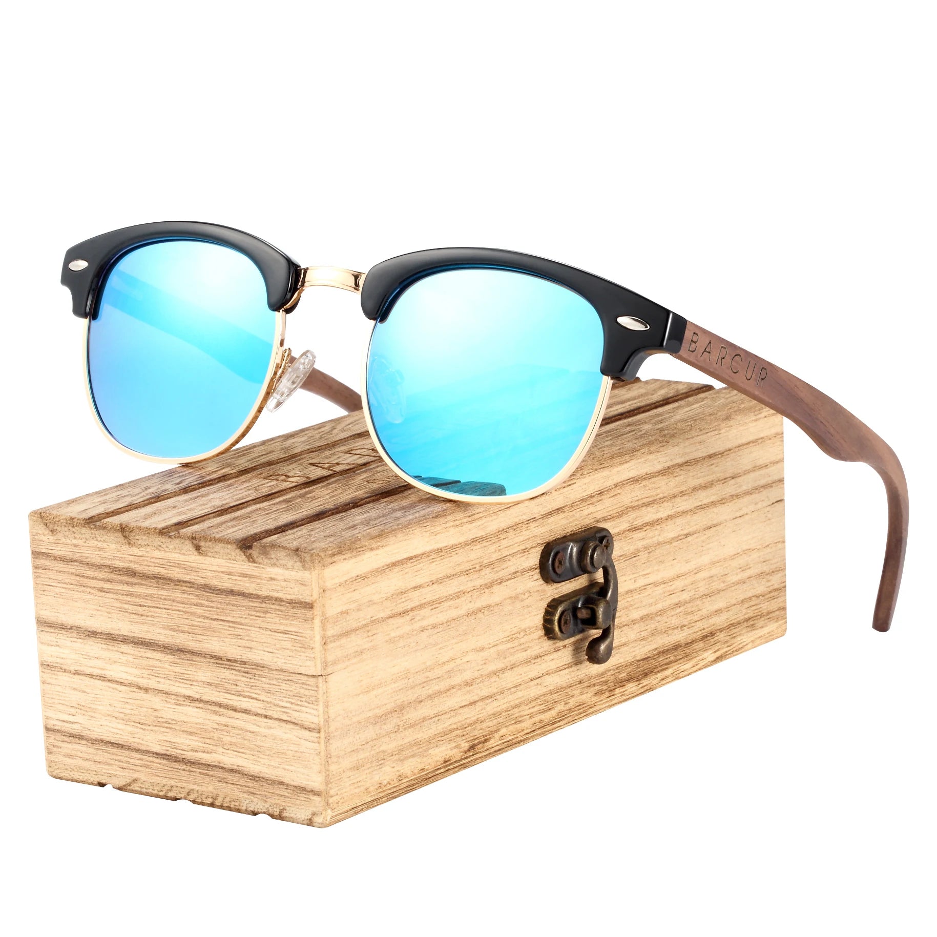 BARCUR Walnut Polarized Wooden Sunglasses – Handmade UV400 Unisex Eyewear