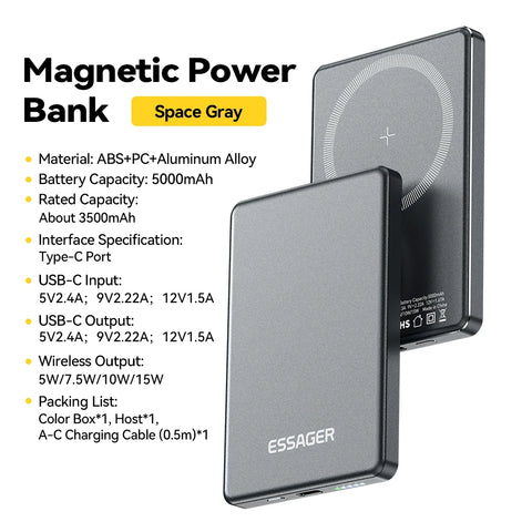 Essager Magnetic 20W Power Bank – 5000mAh Wireless Fast Charger