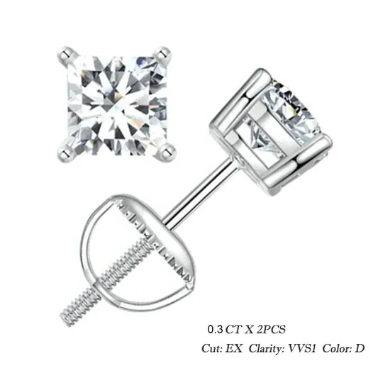 BAMOER Moissanite Screw Back Earrings – 0.5–1CT D Color VVS1 Lab Diamond in White Gold