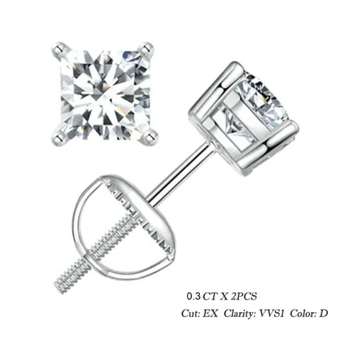 BAMOER Moissanite Screw Back Earrings – 0.5–1CT D Color VVS1 Lab Diamond in White Gold
