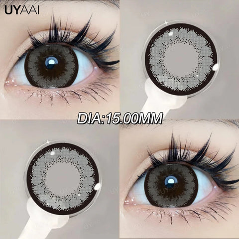 UYAAI Big Diameter 15MM Black Gray Colored Contact Lenses