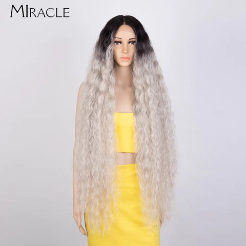 MIRACLE Curly Wigs Synthetic Lace Front Wig 40 Inch
