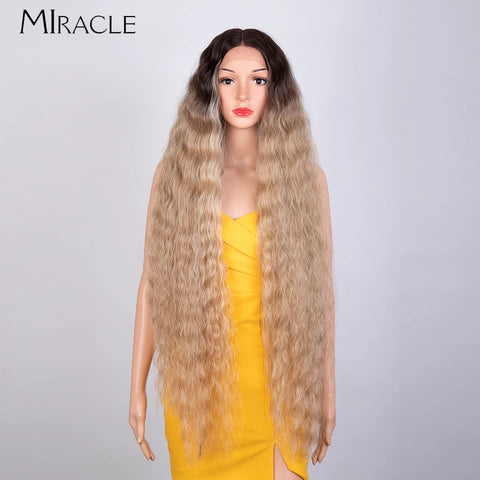 MIRACLE Curly Wigs Synthetic Lace Front Wig 40 Inch