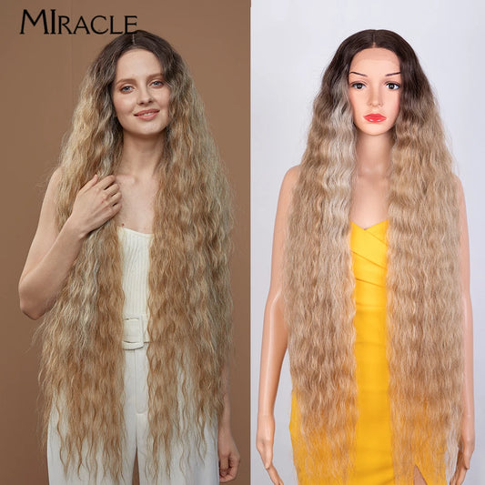 MIRACLE Curly Wigs Synthetic Lace Front Wig 40 Inch