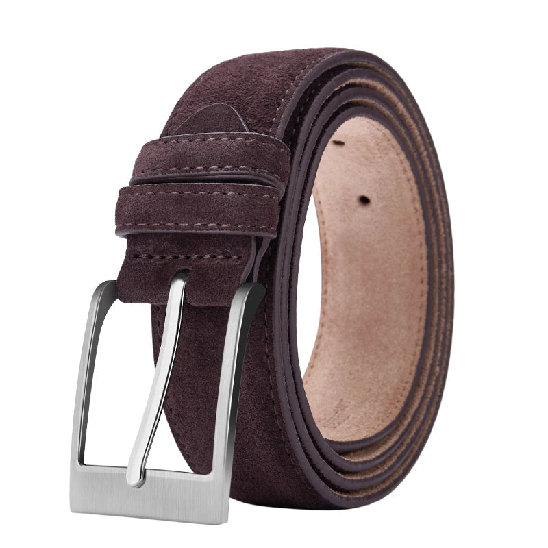 Sude Plaid Cow Leather Belt – Classic Pin Buckle Unisex Design