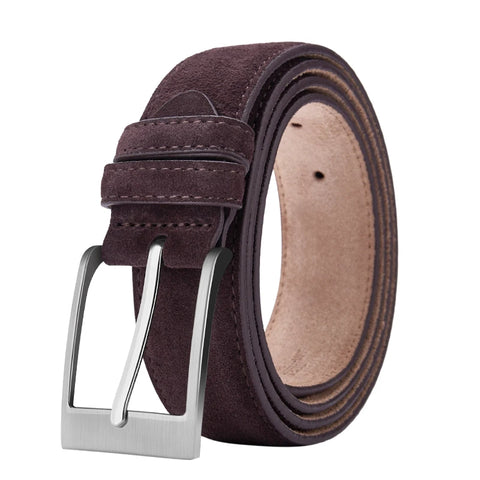 Sude Plaid Cow Leather Belt – Classic Pin Buckle Unisex Design