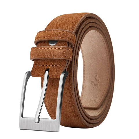 Sude Plaid Cow Leather Belt – Classic Pin Buckle Unisex Design