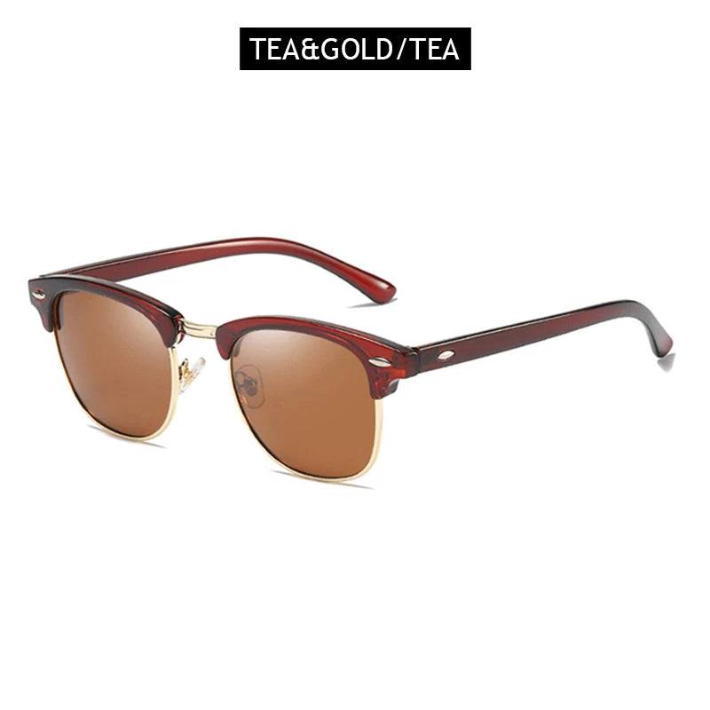 Klassieke gepolariseerde zonnebril met half montuur – Retro Rivet UV400 unisex anti-reflectie reiszonnebril