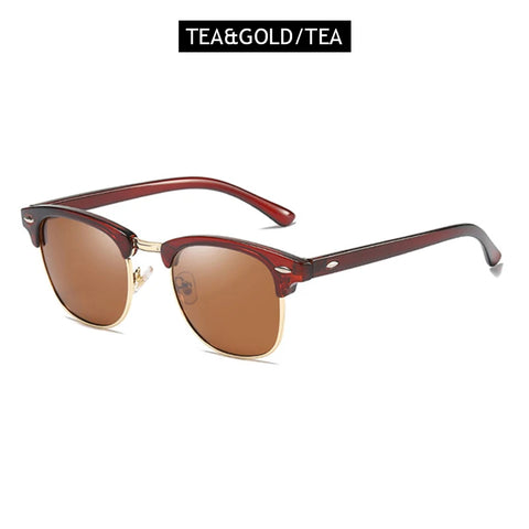 Klassieke gepolariseerde zonnebril met half montuur – Retro Rivet UV400 unisex anti-reflectie reiszonnebril