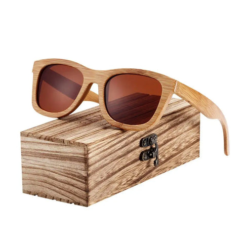 BARCUR Retro Bamboe Gepolariseerde Zonnebril – Handgemaakte Houten UV400 Unisex Zonnebrillen