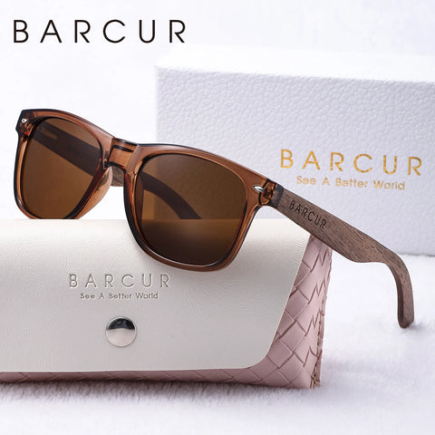 BARCUR ovale houten gepolariseerde zonnebril - donkere luxe UV400 dameszonnebril