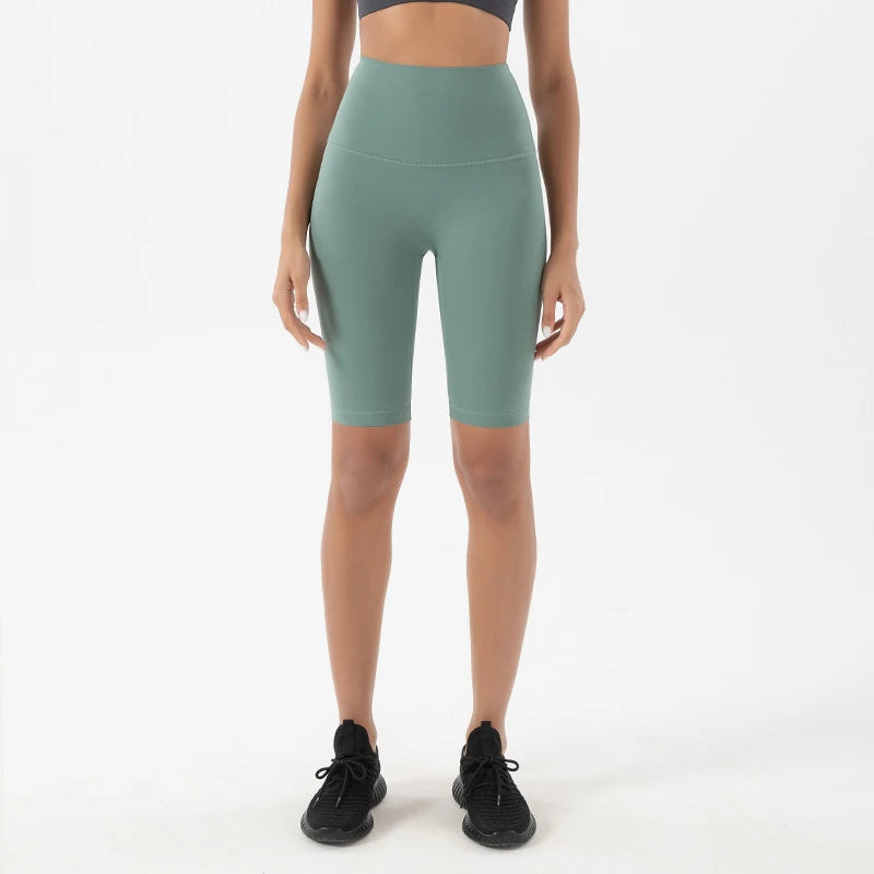 SOISOU Nylon Women's High Waist Gym Shorts - Breathable & Comfortable