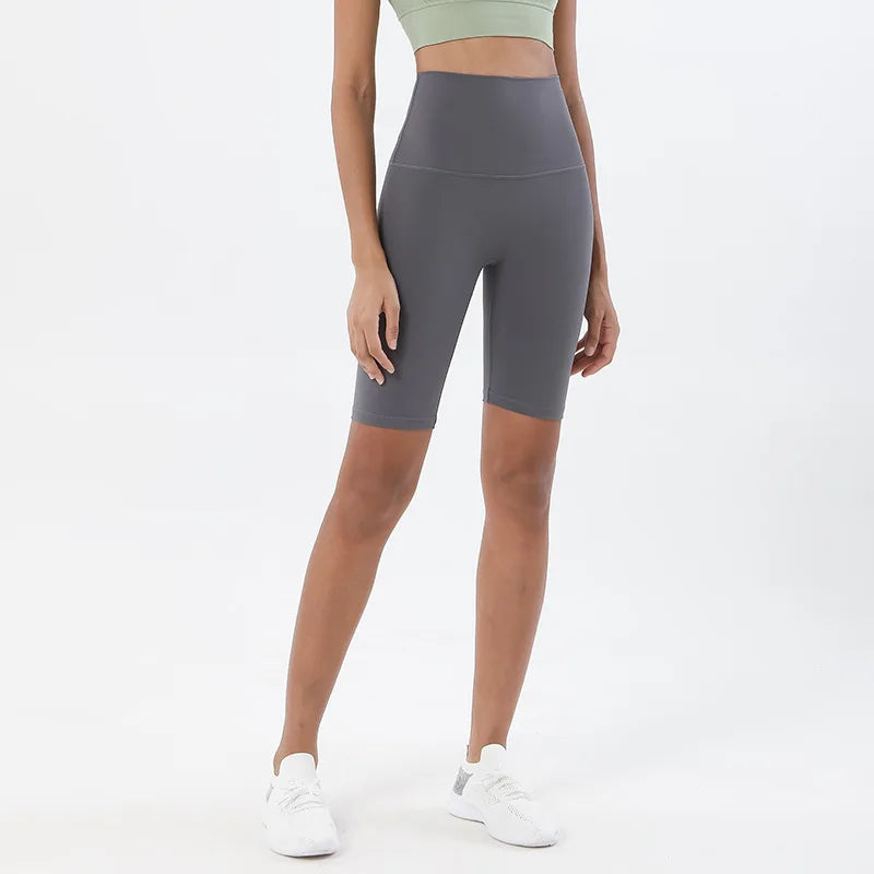 SOISOU Nylon Women's High Waist Gym Shorts - Breathable & Comfortable