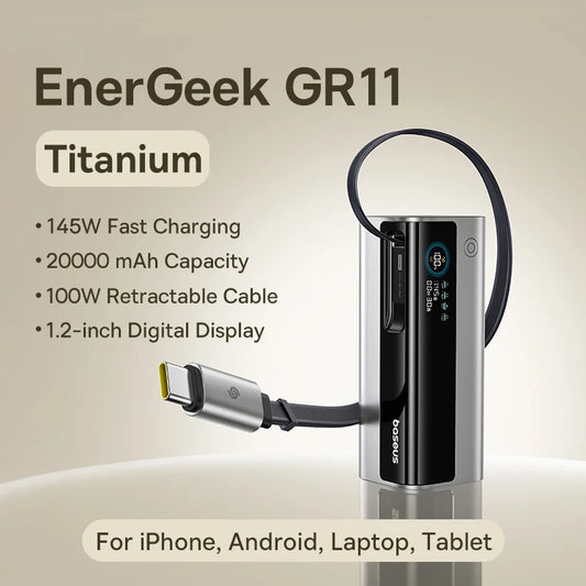 Baseus Ultra 145W Power Bank – 20000mAh with 100W Retractable USB-C Cable