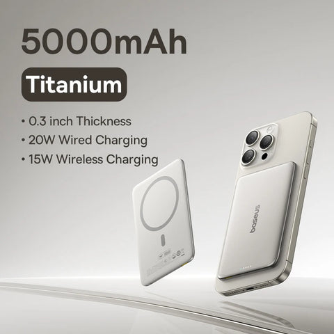 Baseus Slim 5000mAh Magnetic Power Bank – 15W Wireless & 20W Wired Charging